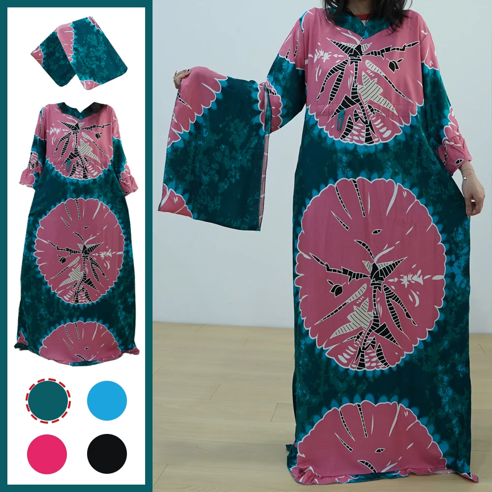 Long Sleeve African Abaya Dashiki Cotton Caftan Lady Summer Maxi Casual