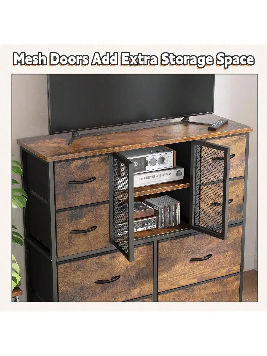 EnHomee Dresser for Bedroom with Mesh Door Tall Dressers and Chests of Drawers with 10 Fabric Drawer Morden Dresser Orga 5