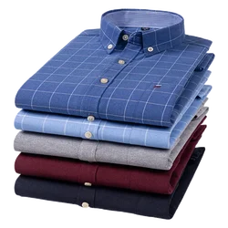 Casual Pure Cotton Oxford Mens Shirts Long Sleeve Plain Soild Regular Fit Fashion Button Man Dress Shirts
