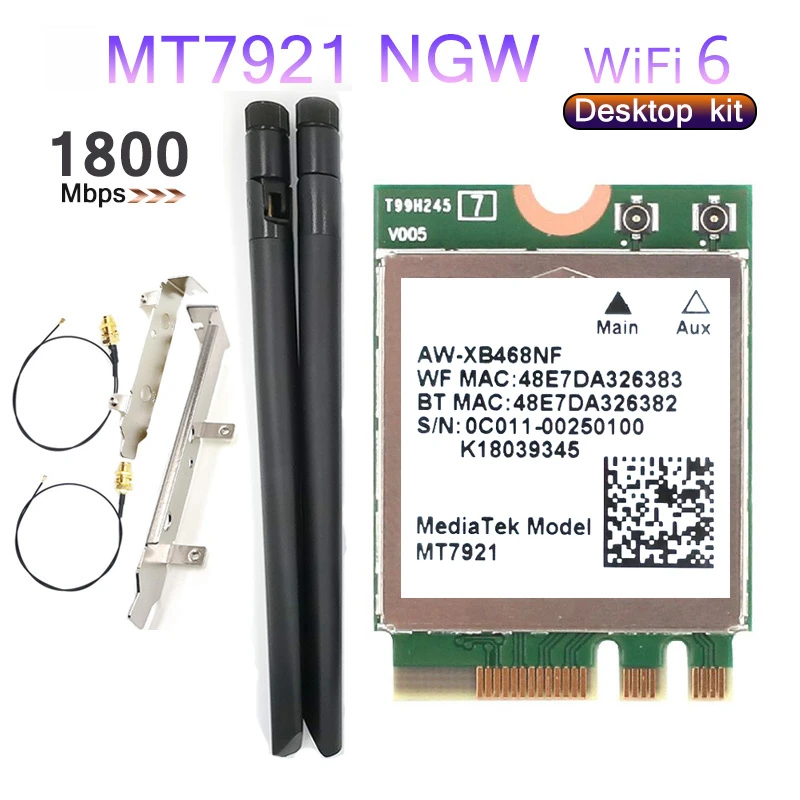 Mediatek mt7921 desktop kit wi fi 6 1800mbps bluetooth 5 2 wireless
