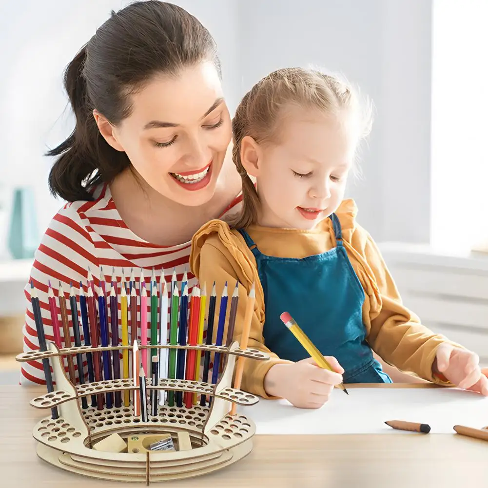 Writing Pen Storage Rack Paintbrush Organizer Wooden Paint Brush Holder with 140 Holes Organizer Stand for Brushes for Artists