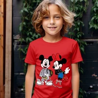 Cartoon Mickey Mouse Printed Kids Cotton T-shirt Casual Short Sleeve Red Top for Boys 3