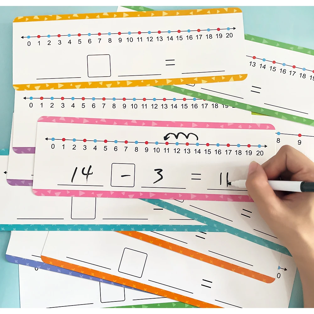 16Pcs Educational Dry Erase Number Line Cards for Kids Math Learning