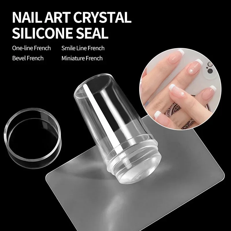 Nail Stamper Jelly Silicone Printing Nail Polish Stamping French Tip Nail Stamp Template with Scraper Manicure Stencil Tools Set 2