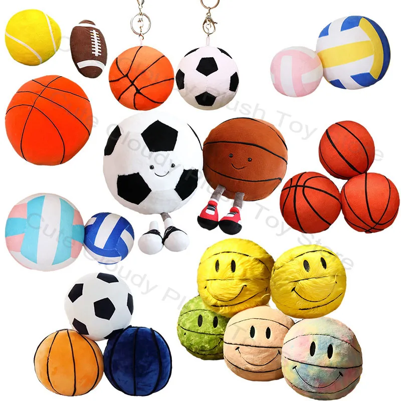 Kawaii Funny Basketball Football Tennis rugby volleyball Plush Pillow Toy Doll Soft Ball Decompression Sport Balls Kid Baby Gift sport ball inflating pump needle for football basketball soccer inflatable adaptor steel pump pin ball needle s0r1