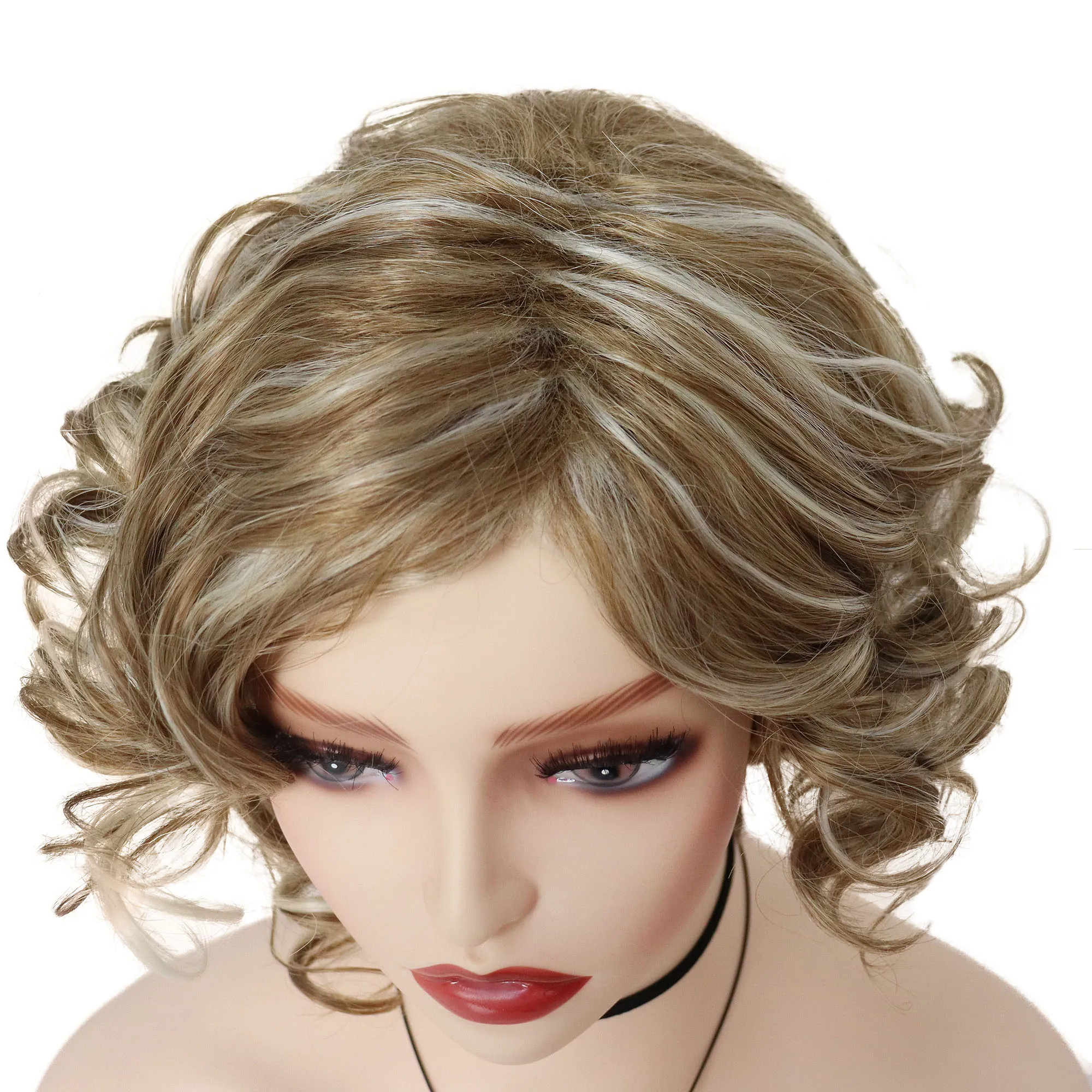 GNIMEGIL Synthetic Female Wig Blonde Natural Short Curly Hair Replacement Wig Mix Color Mommy Wig Cheap Sale Free Part Hairline