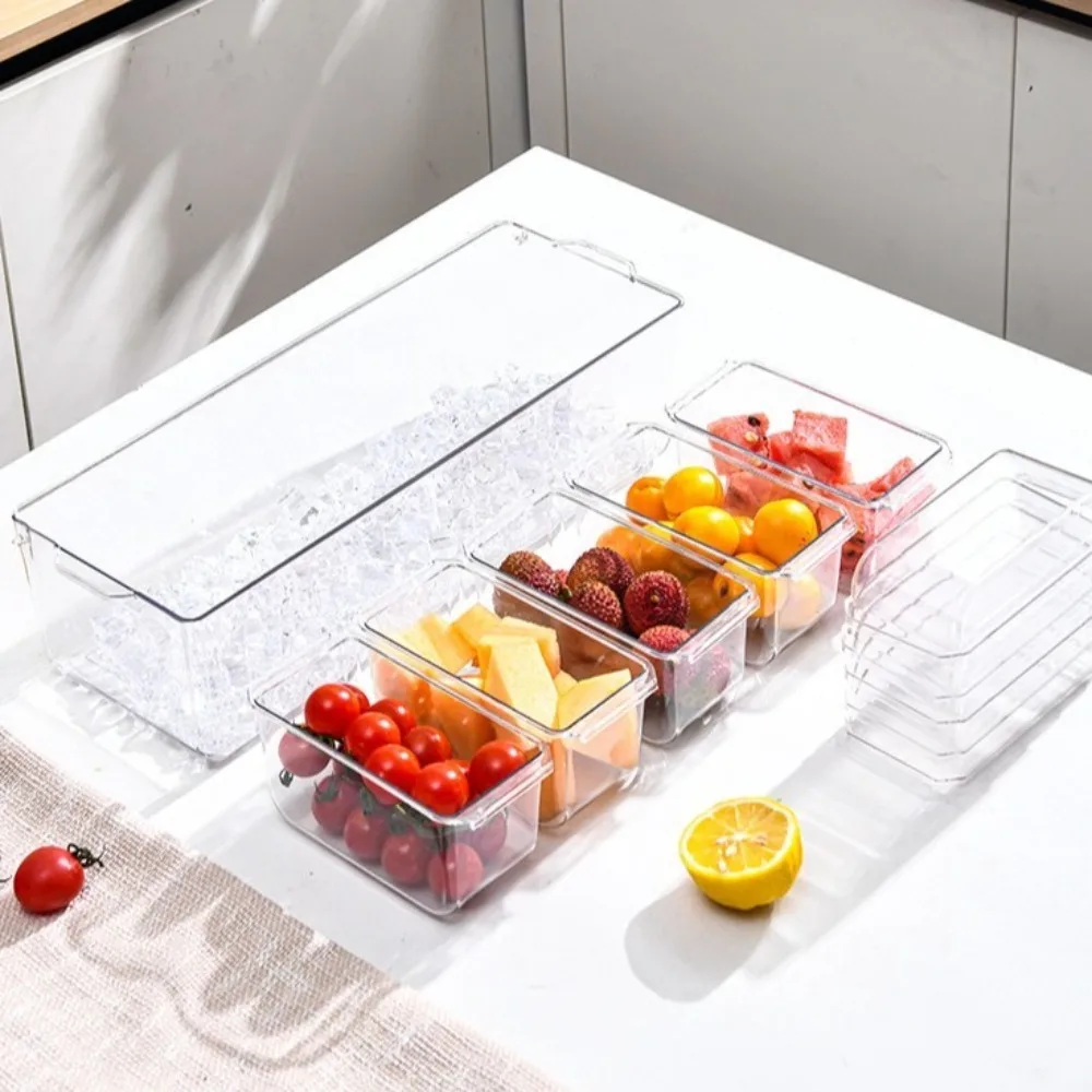 Transparent Fresh Iced Box Plastics 4/5 Grids Chilled Fruit Salad Fresh-keeping Box Double Layered Detachable Condiment Tray