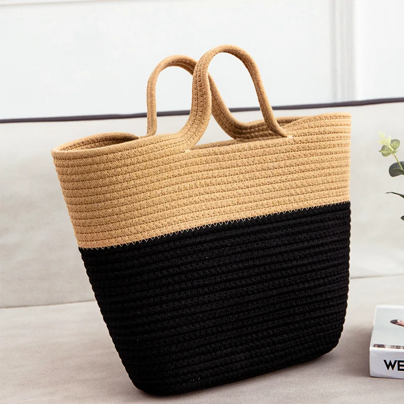 Alibaba Rattan Tote Bag New Fashion Color Matching Hand-held Straw