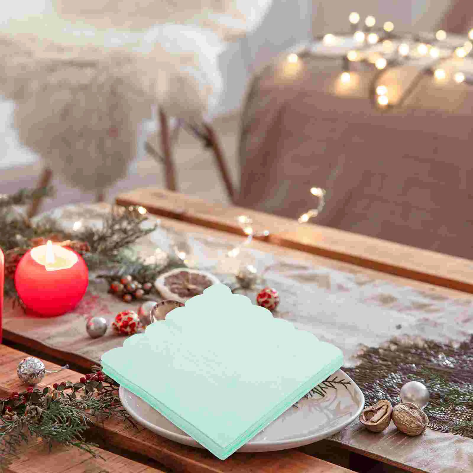 20 Sheets 33cm Wavy Edge Mint Green Dinner Napkins Elegant Party Wedding Banquet Disposable Tissue Paper Event Decorations