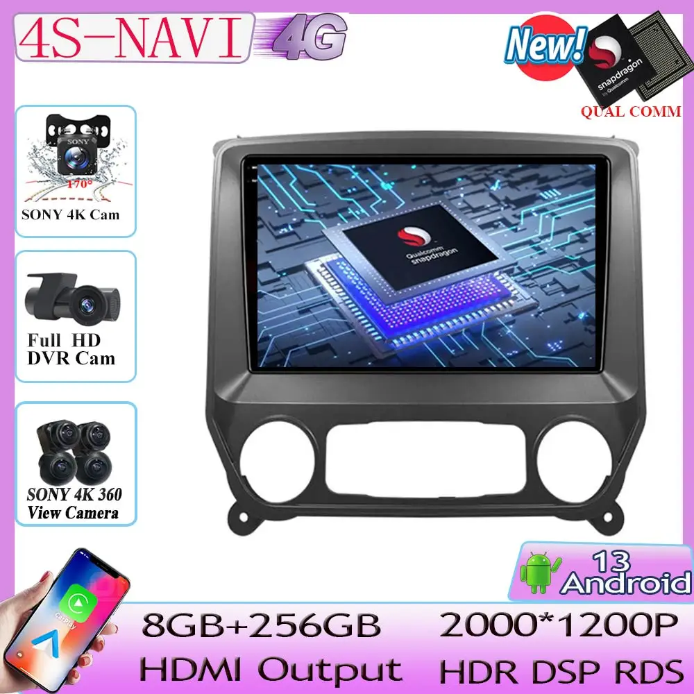 Qualcomm Android 13 Autoradio Per Chevrolet Silverado 3 Sierra 2014 2018 Navigazione Autoradio Player Video No 2Din Dvd Stereo