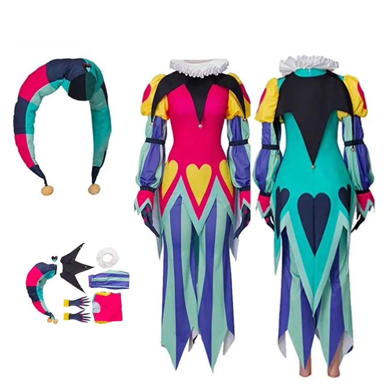 

Helluva Cos Boss Fizzarolli Косплей Костюм для взрослых клоун Фэнтези одежда шляпа наряды на Хэллоуин Карнавал женский костюм