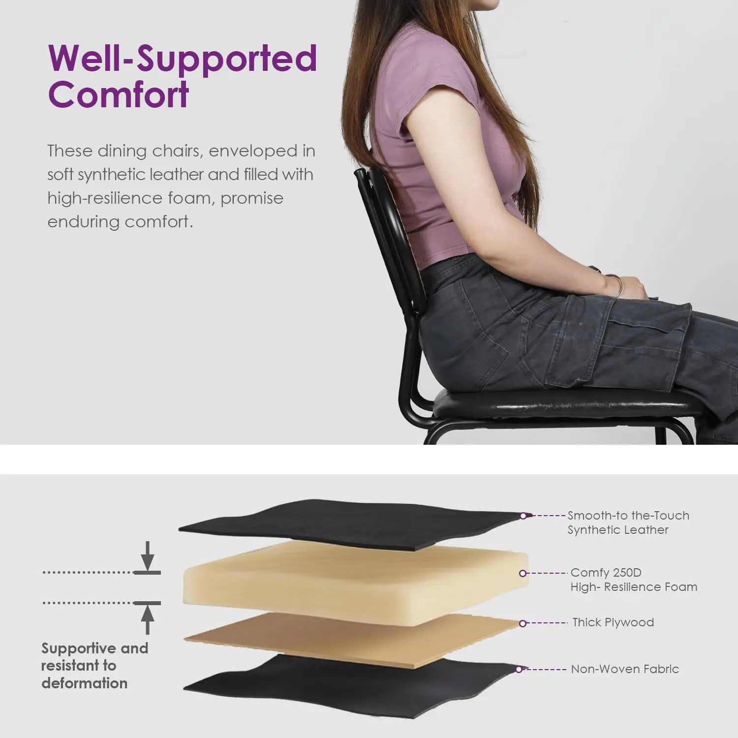 Dining Chairs Set of 2 Rattan Kitchen Chairs Black Leather Boho Dining Room Chairs Mid Century Modern Woven Upholstered