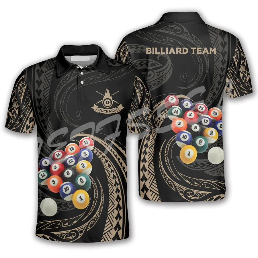 

Custom Name Sports Billiards Ball Player Tattoo 3DPrint Summer Vintage Harajuku Polo Shirts Streetwear Short Sleeves T-Shirts 4X