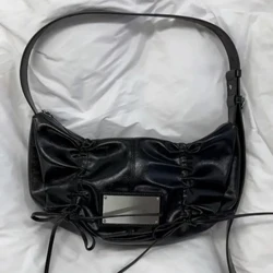 New Semicircle Pleated Drawstring Versatile Armpit Bag Soft Leather Cloud Crossbody Bag Female Commute Solid Color Shoulder Bag