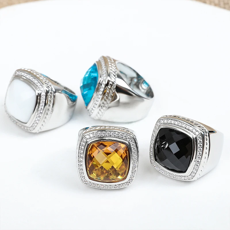 

15mm Cushion Cut Cubic Zirconium Statement Ring for Women Luxury White Gold Plated Brass 8mm Wide Ring for Party Banquet Jewelry