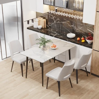 Tavolo da pranzo moderno rettangolare con piano in pietra sinterizzata e gambe in metallo nero |   Ideale per cucina, soggiorno e ristorante 1