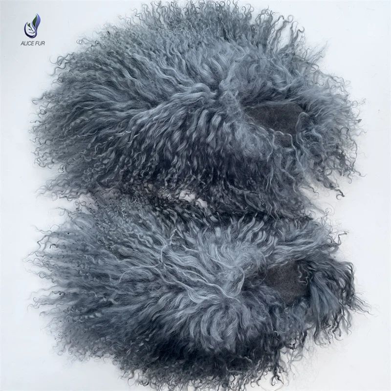 

Whosale Supply Women Fashion Real Sheepskin Slippers Thick Fluffy Customized Mongolian Fur Slides