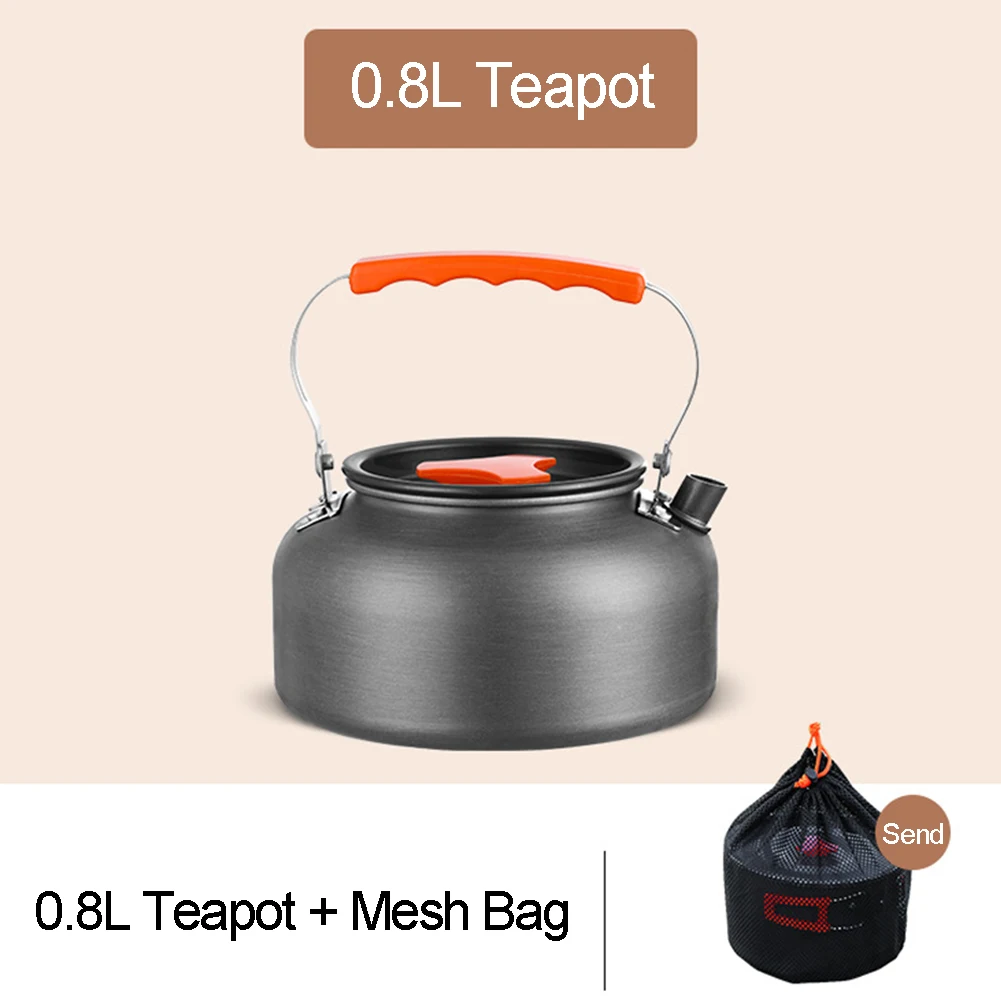 0.8/1.6L Camping Kettle Portable Camping Teapot Aluminum Alloy Water Boiler Anti Scald Handle Multifunctional for Hiking Picnic