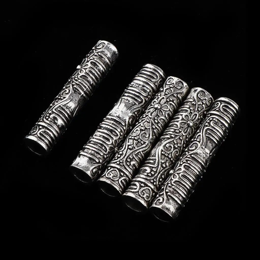 Vintage 5 Pieces Dreadlocks Metal Hair Cuffs Hair Braiding Beads Long Tube Accessory for DIY Hairstyle Braids Ponytail hair braiding tool