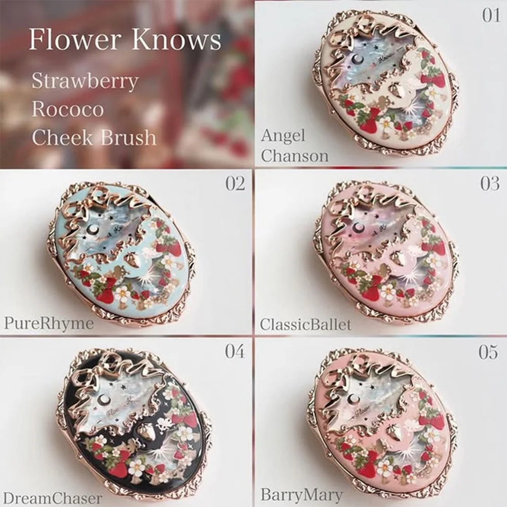Flower Knows Strawberry Rococo Embossed Blush 5g Long Lasting Highly Pigmented Berry Mary Blusher Palette Vegan Makeup