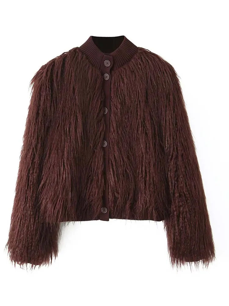 Faux Fur Knitted Short Coats Autumn And Winter Women Fashion O-Neck Jackets  2025 Elegant Office Ladies Casual Outerwear ﻿