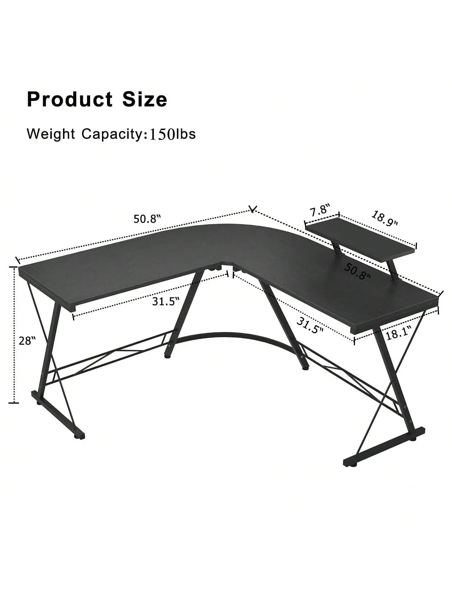 طاولة ألعاب مكتبية للألعاب على شكل حرف L مع حامل ش...