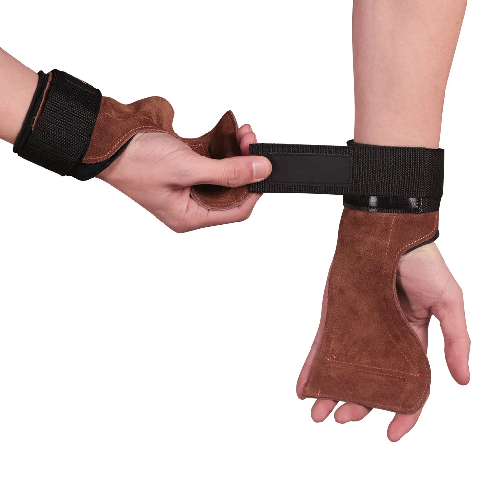 Description Picture 3 of itemWeight Lifting Training Gloves Palm Protector Leather Wrist Straps For Deadlifts Powerlifting Crossfit Fitness Gymnastics Grips