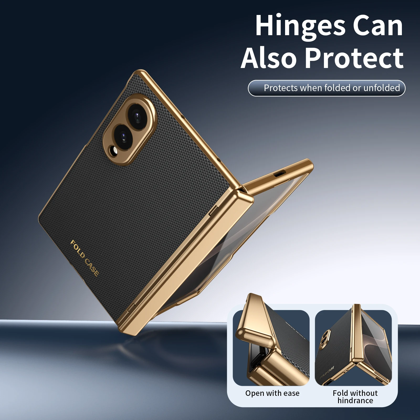Luxury Leather Phone Case with Golden Border and Steel Hinge Protection