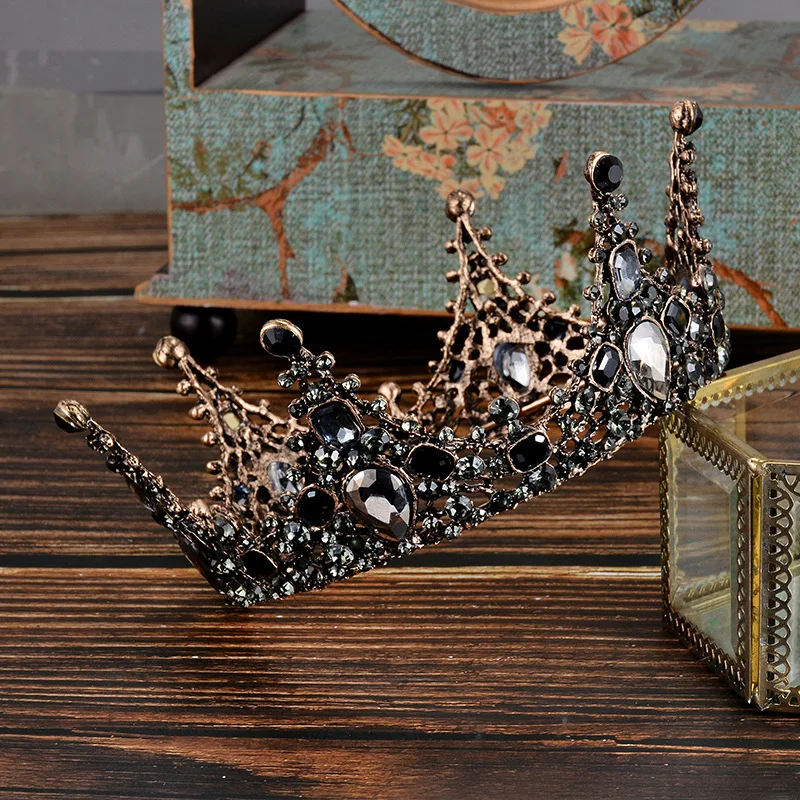 Baroque Retro Black Luxury Bridal Crystal Tiaras Crowns Princess Queen Rhinestone Veil Tiara Wedding Hairwear Hair Accessory | Украшения и