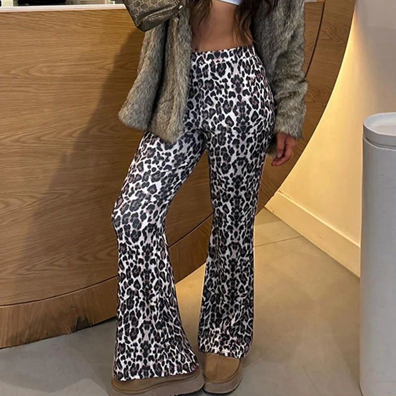 

Women's Wide Leg Pants Sexy Leopard Print Women's Flare Pants High Waist Stretch Pants