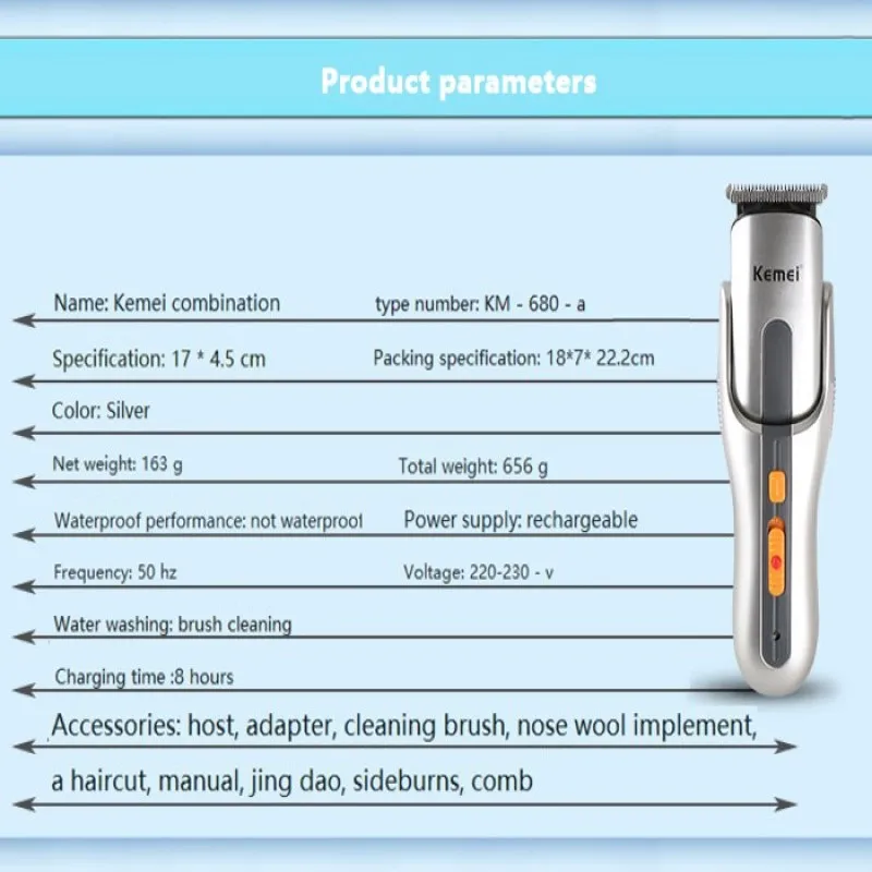 Kemei KM-680A All-in-One Men's Groom Set Nose Ear Clipper Kit Beard Knife Nose Epilator Sideburn Shaver Body Hair Shaver 5