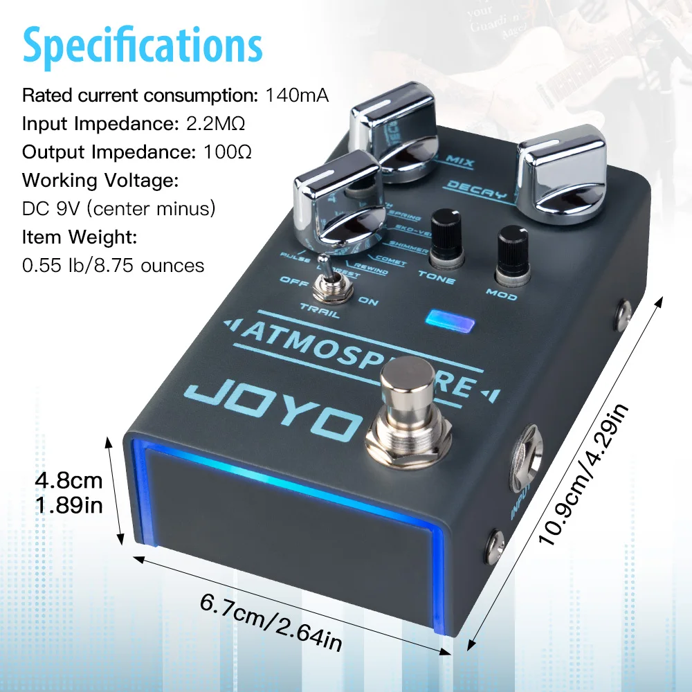 R-14 Reverb Guitar Pedal 9 Digital Reverb Types with Modulation and Trail Functi