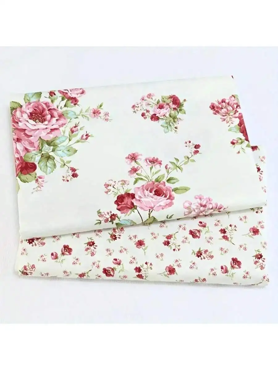 Set of 2 pieces, beautiful floral fabrics for bedding, clothing processing, home DIY supplies, sewing and embroidery handmade. - 3