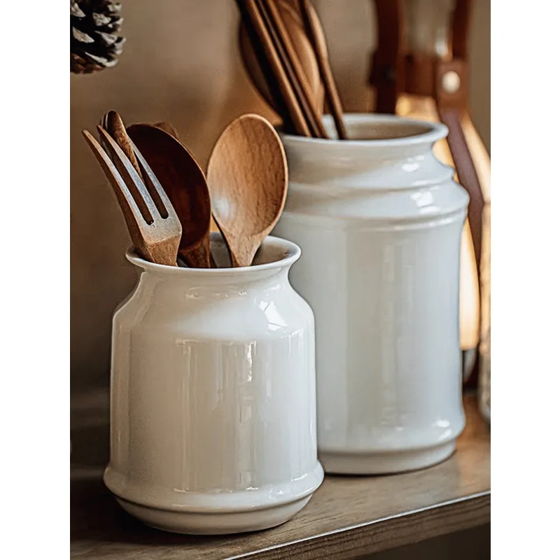 Japanese-Style Ceramic Utensil Holder - Multi-Purpose Kitchen Storage Jar for Chopsticks & Cutlery, Modern Dining Organizer