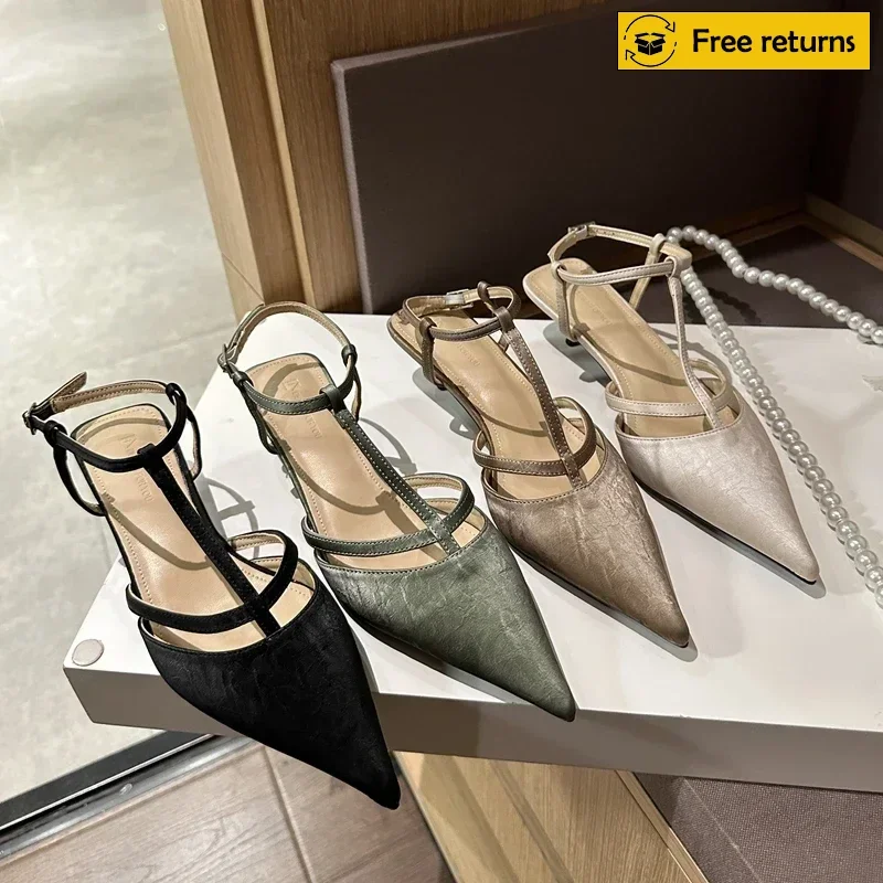 Women Sandal Fashion Pointed Toe Ladies Elegant Slingback Shoes Pointed Toe Thin Low Heel Mules