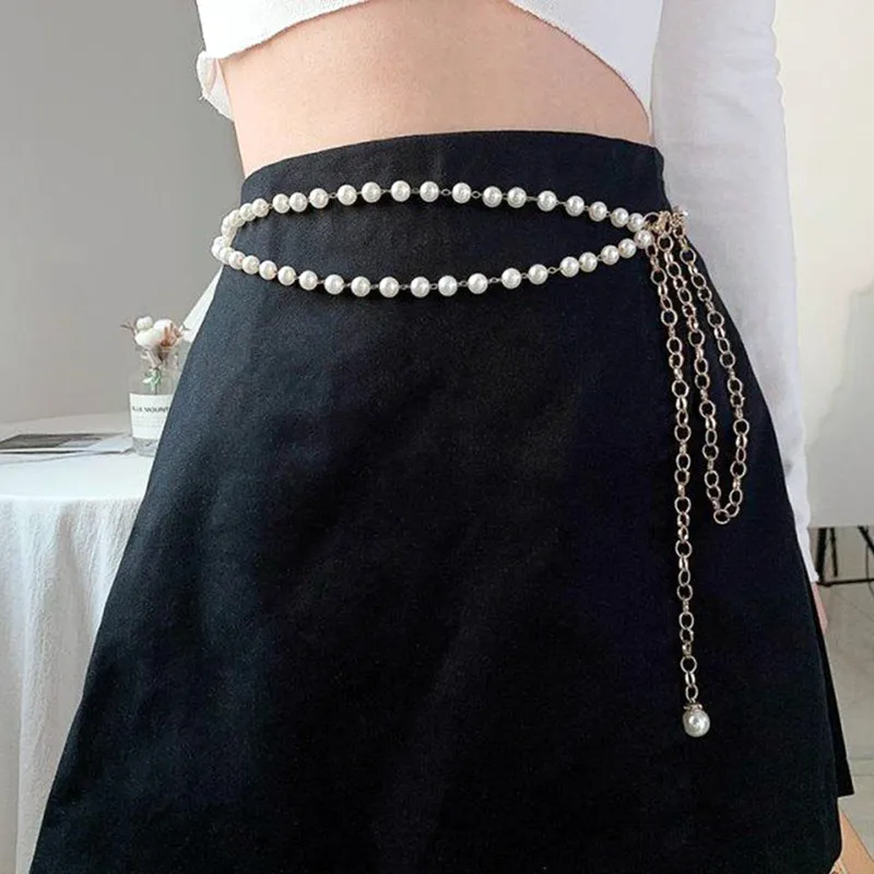 Layered Imitation Pearl Beads Tassel Belts Chains On Pants Fashion Dress Female Waist Chains Women Accessories Gifts