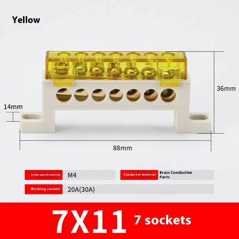 Zero wire terminal 3/4/5/6/7/10-Hole Distribution Box Terminal Block dustproof Ground Copper Bar Bridge type Busbar With cover - Image 21