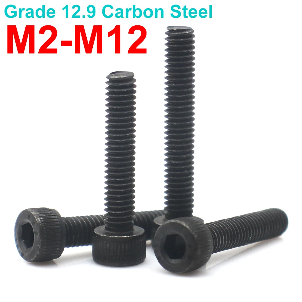 Hex Socket Allen Head Bolts Cylinder Cup Point Screws M2 M2.5 M3 M4 M5 M6 M8 M10 M12 Grade 12.9 Carbon Steel Full Thread 50-2pcs hexagon socket screw hex socket cap screw