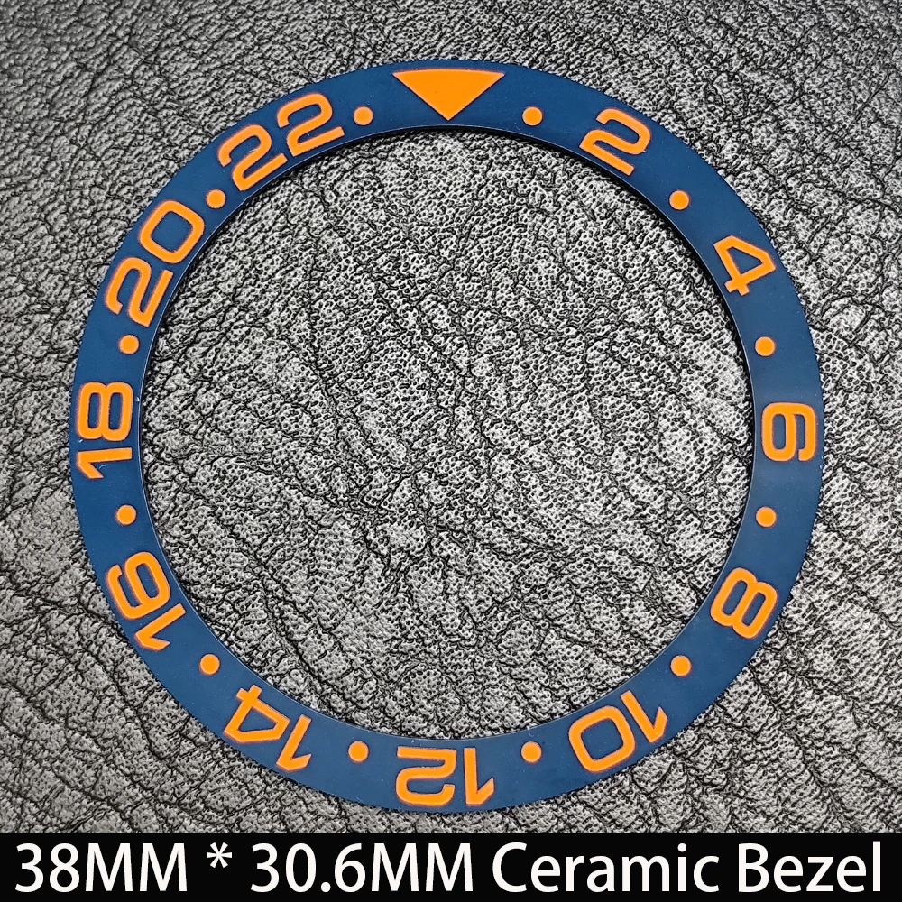 Elegant Blue Luminous Bezel GMT and Diving Watch Insert, Sloping 38mm x 30.6mm Ceramic/Aluminum