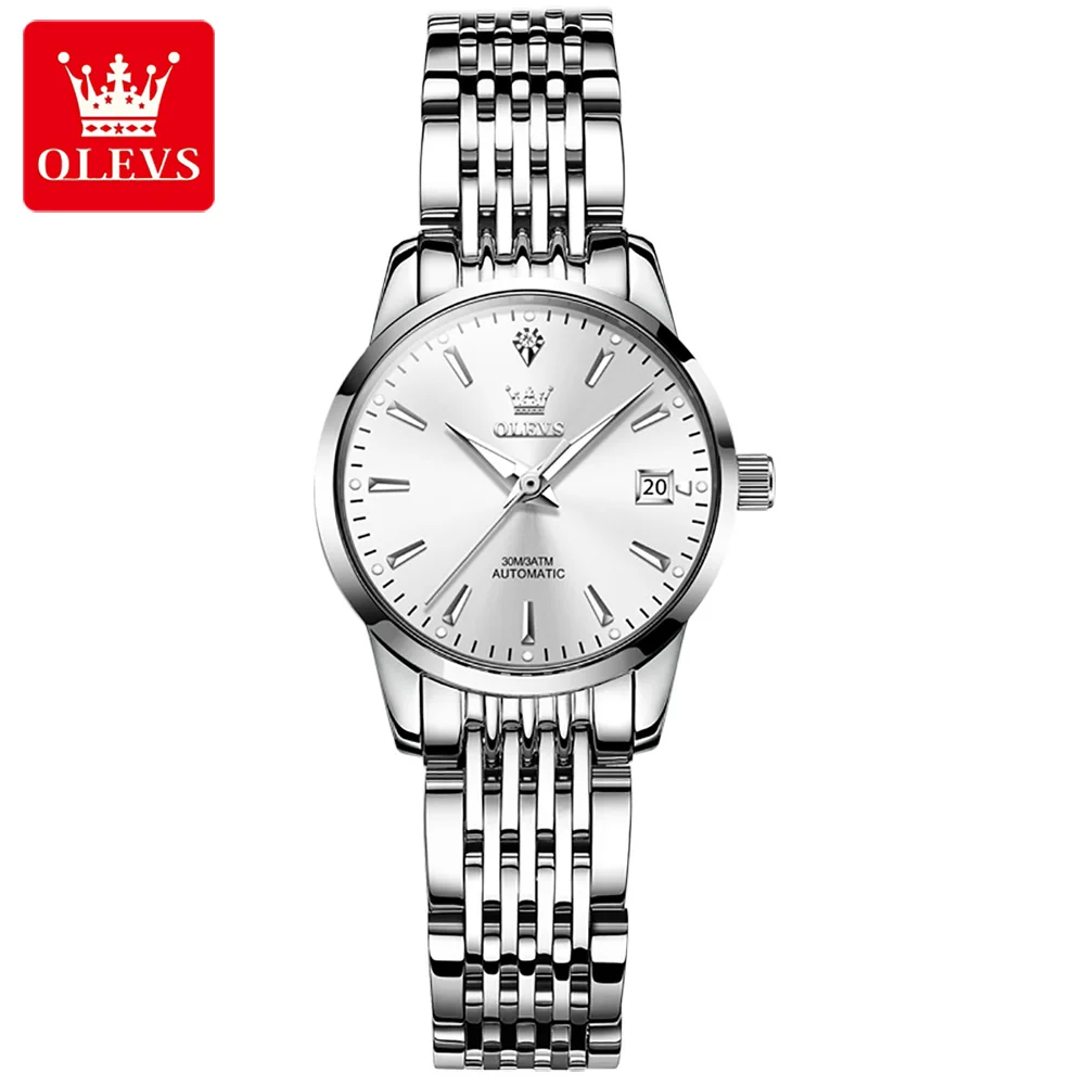 OLEVS Luxury Women's Automatic Waterproof Stainless Steel Watch with Casual Design