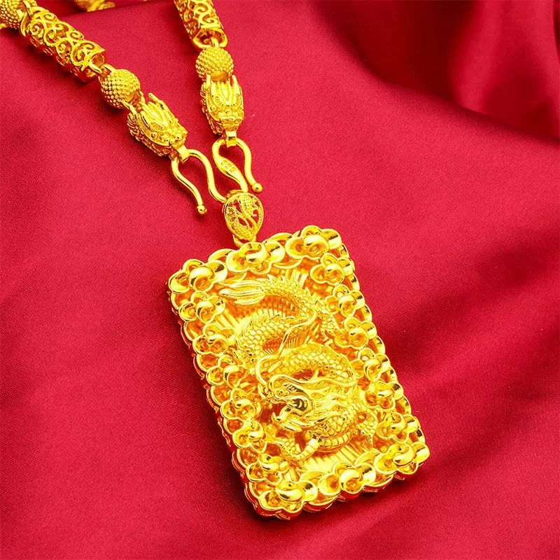 9999 24K Real Gold 9999 24K Real Gold Hollow Necklace Dragon Pendant Men's Domineering Necklace Hollow Dragon Head Chain