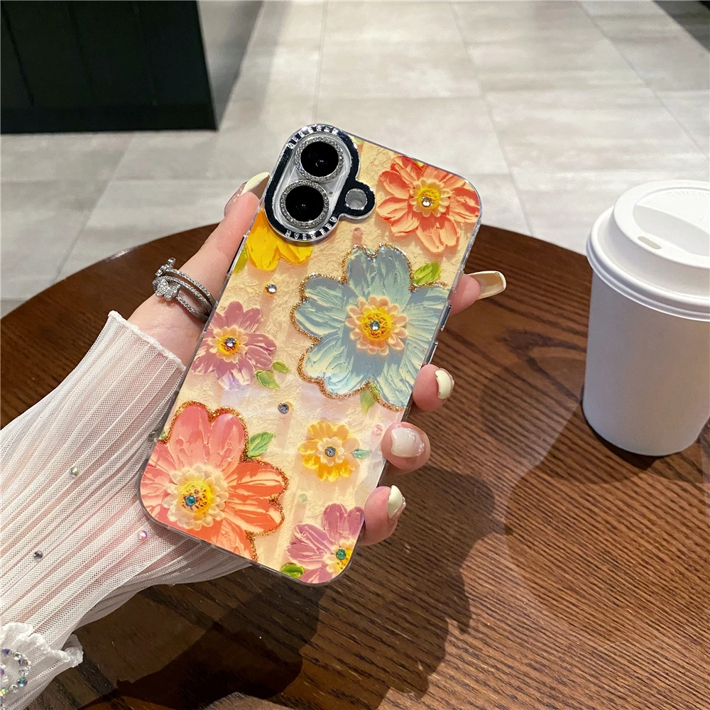 Colorful Blu-ray Diamond Flower Phone Case For Iphone Models_voghion.com