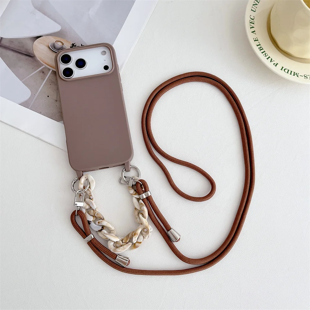 Elegant Crossbody Lanyard Marble Acrylic Chain Phone Case with Soft Matte Finish