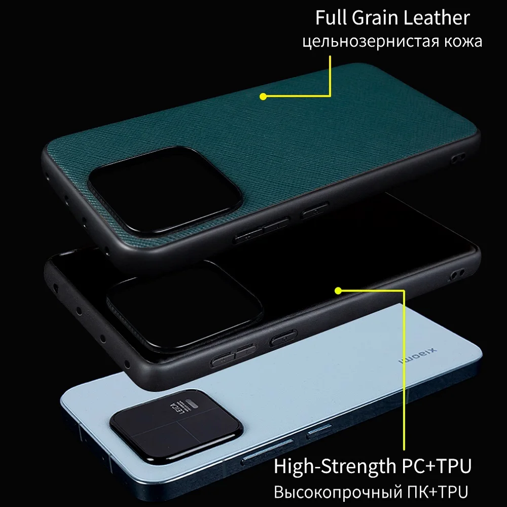 Luxury Cowhide Genuine Leather Case For Xiaomi 13T Pro 13 Women And Men Business Slim Back Cover Shockproof Protect Camera Lens 5