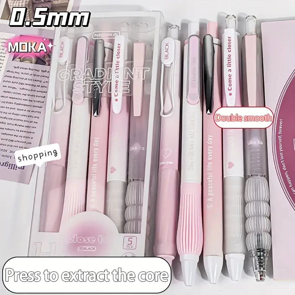 Gel Pens 5pcs Retractable 0.5mm Fine Point Black Ink for Daily Office Use Smooth Writing Supplies