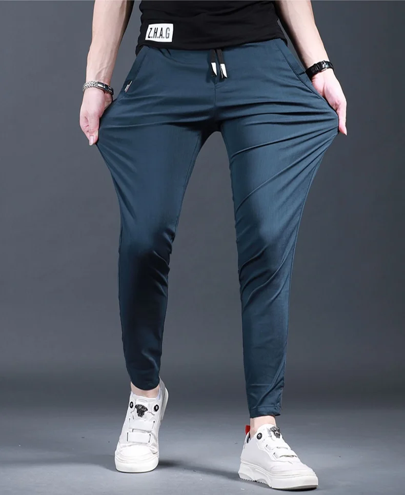 Summer Black Pants Men Casual Sport Pencil Pants Fashion Korean Style Slim Fit Elastic Waist Drawstring Jogging Trousers