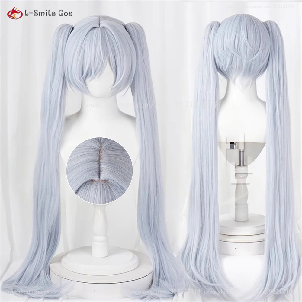 Nikke Cinderella Cosplay Perücke Doppelzopf Lila Grau 90cm Hitzebeständig Synthetik 2