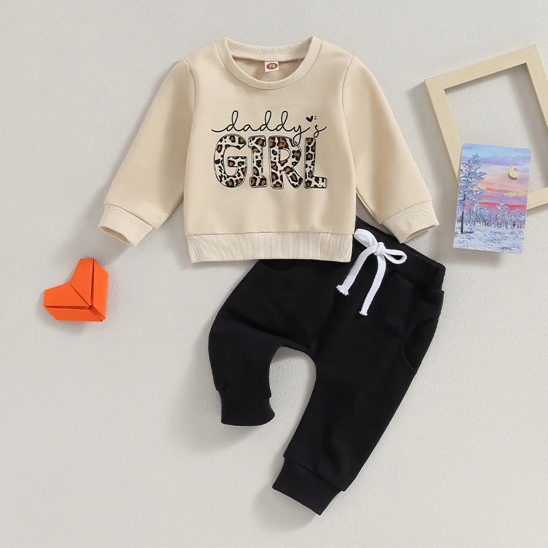 

Спортивный костюм для девочек, свитшот с длинным рукавом и леопардовым принтом и эластичные штаны, милая одежда на осень, 2 предмета