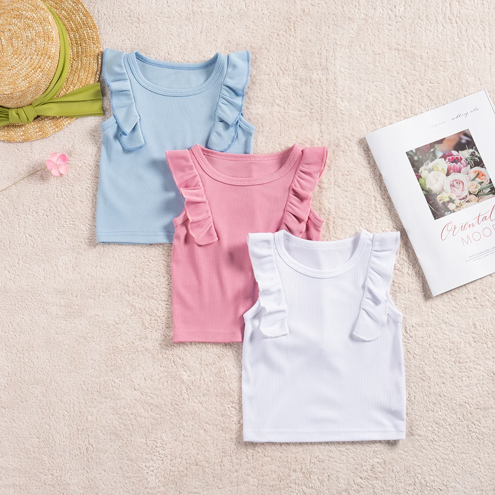 Mädchen 3-teiliges Set: Sommer-Weste mit Rüschenärmeln für Komfort und Kühlheit, 3-teiliges Casual- und Modisches Tagesoutfit – Detail 3