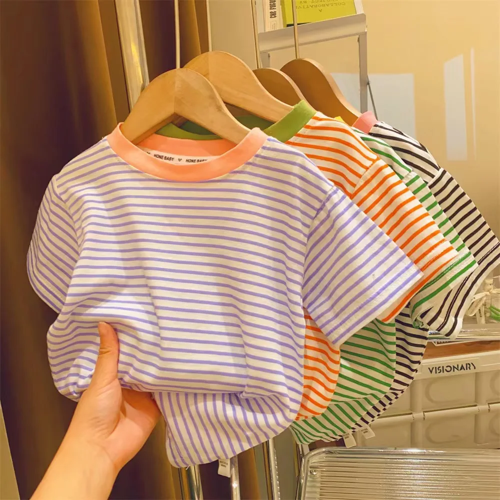 T shirt Children Short-Sleeved Summer Striped Baby Half-Sleeved Bottoming Casual Wear